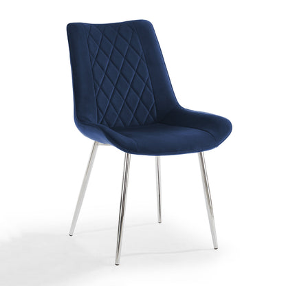 Alma Velvet Dining Chair Set of 2, Blue with Silver Legs