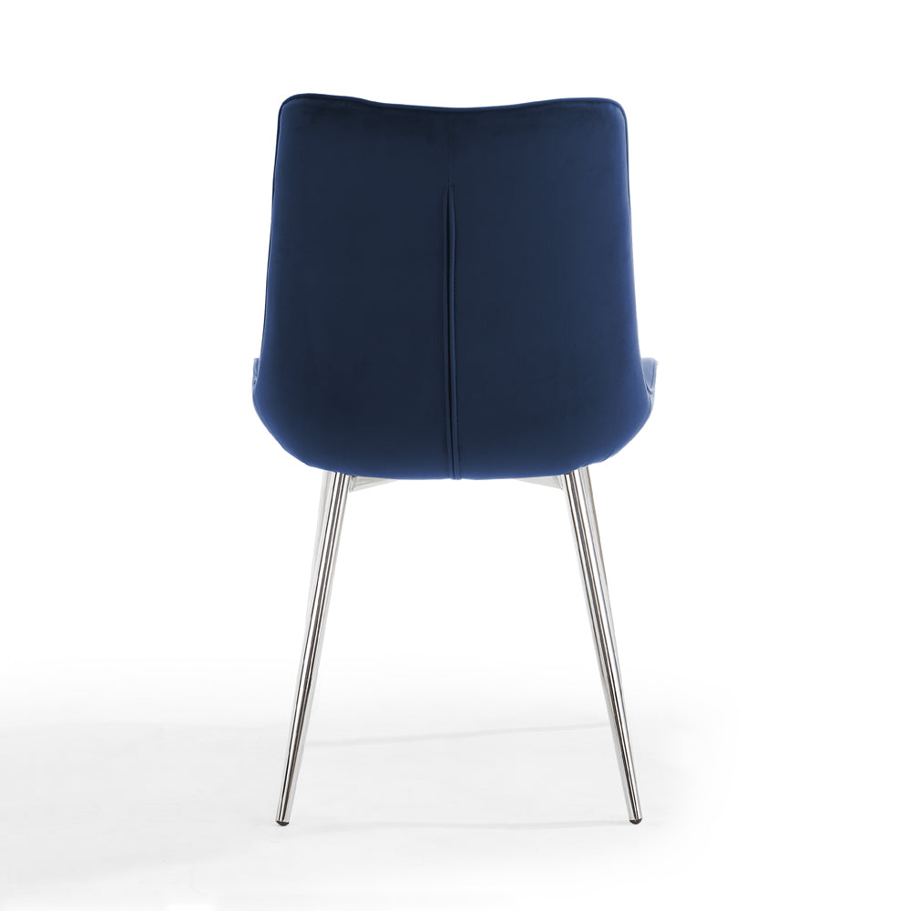 Alma Velvet Dining Chair Set of 2, Blue with Silver Legs