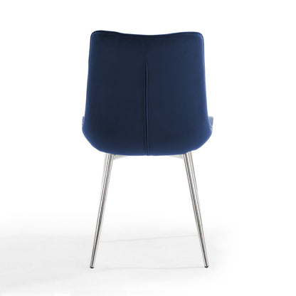 Alma Velvet Dining Chair Set of 2, Blue with Silver Legs