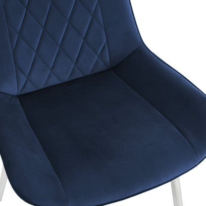 Alma Velvet Dining Chair Set of 2, Blue with Silver Legs