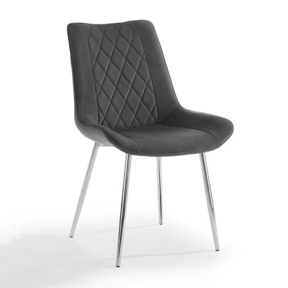 Alma Velvet Dining Chair Set of 2, Grey with Silver Legs