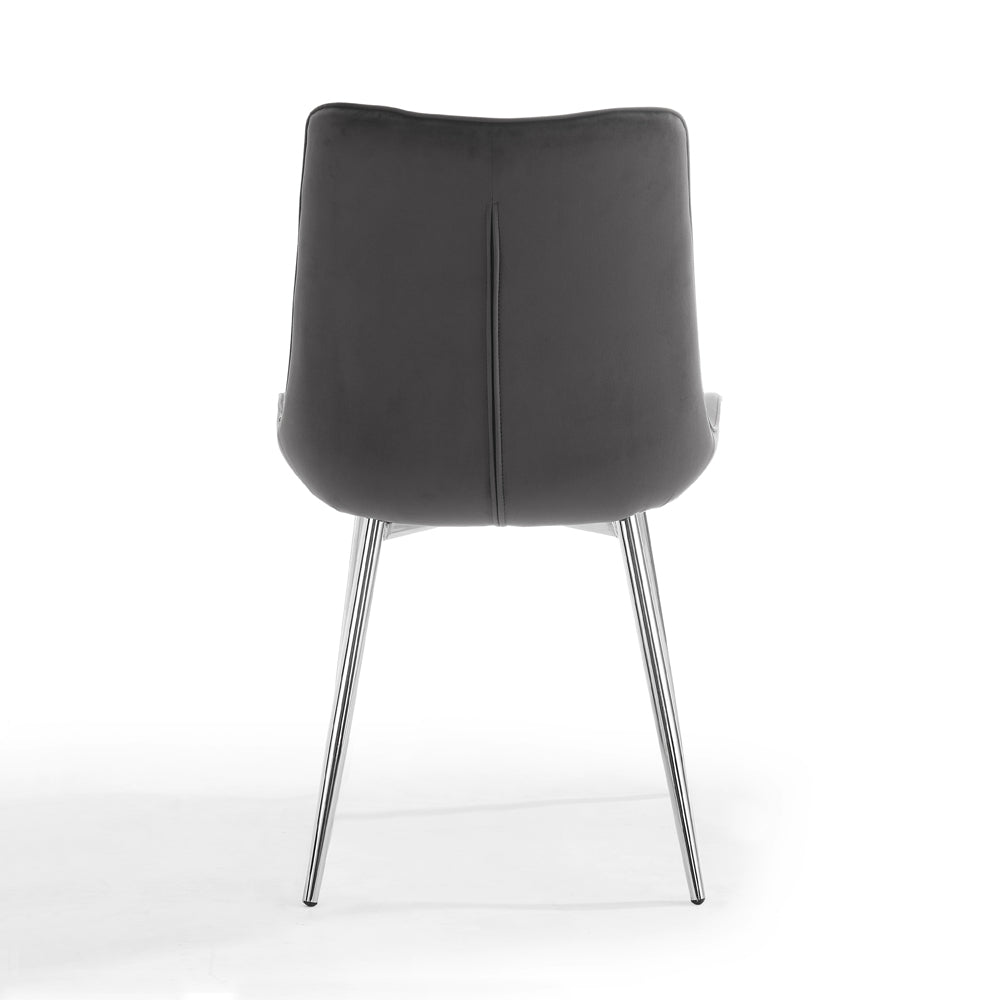 Alma Velvet Dining Chair Set of 2, Grey with Silver Legs