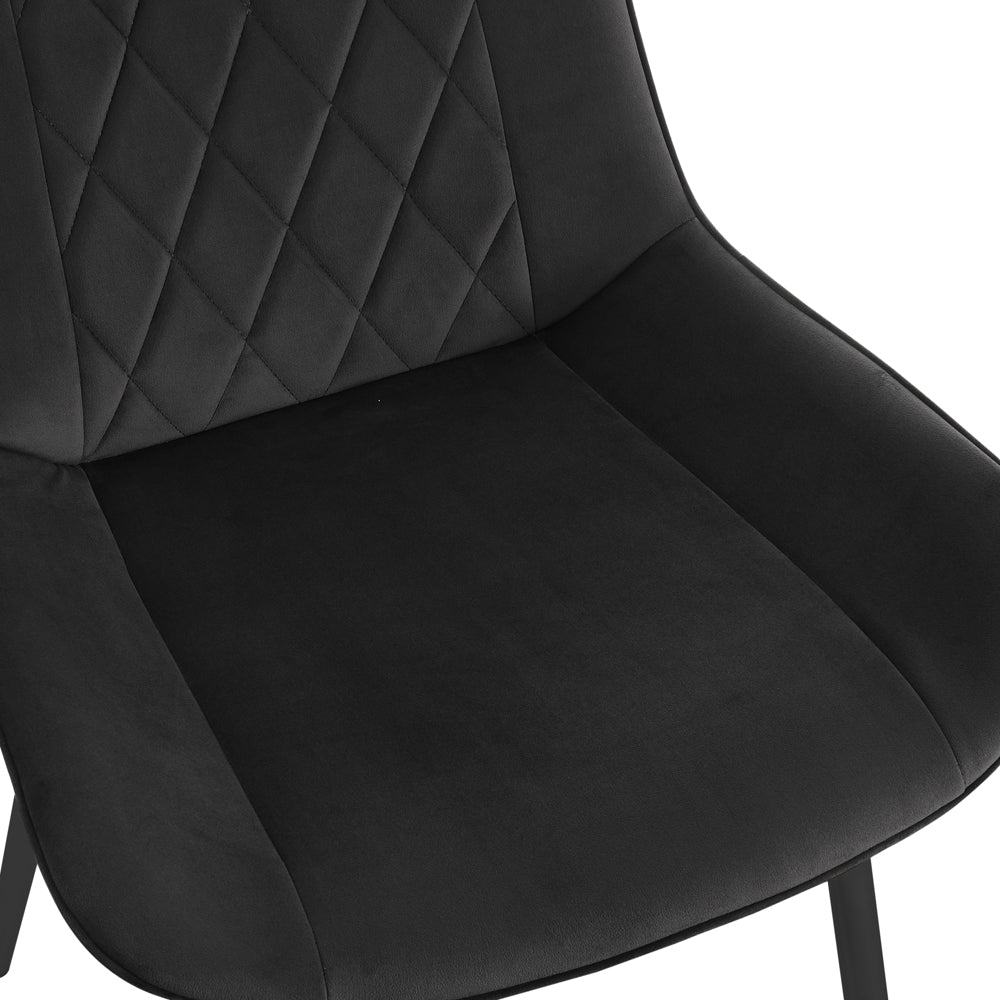 Alma Velvet Dining Chair Set of 2, Black with Black Legs