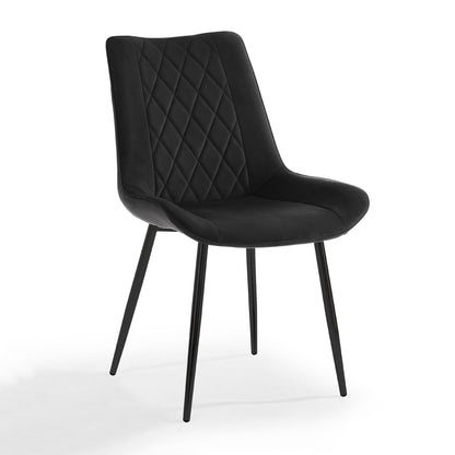Alma Velvet Dining Chair Set of 2, Black with Black Legs