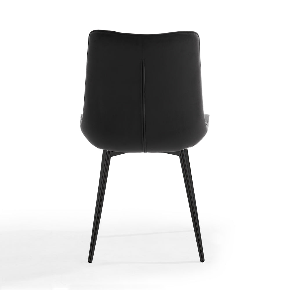 Alma Velvet Dining Chair Set of 2, Black with Black Legs