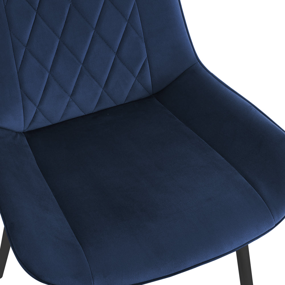 Alma Velvet Dining Chair Set of 2, Blue with Black Legs