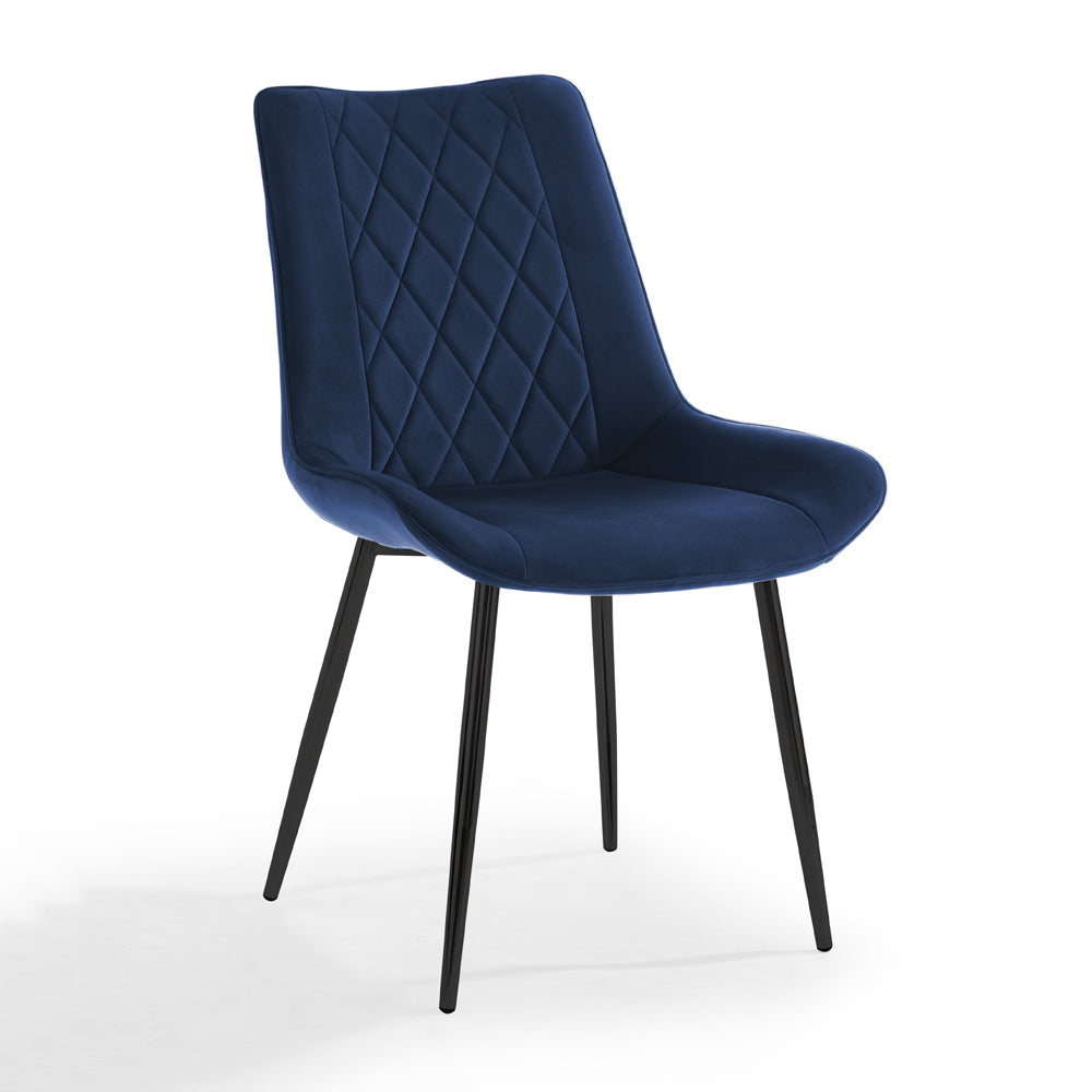 Alma Velvet Dining Chair Set of 2, Blue with Black Legs