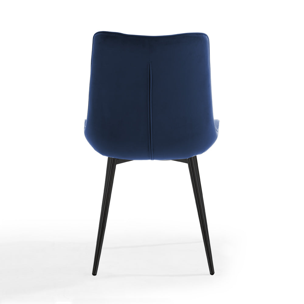 Alma Velvet Dining Chair Set of 2, Blue with Black Legs