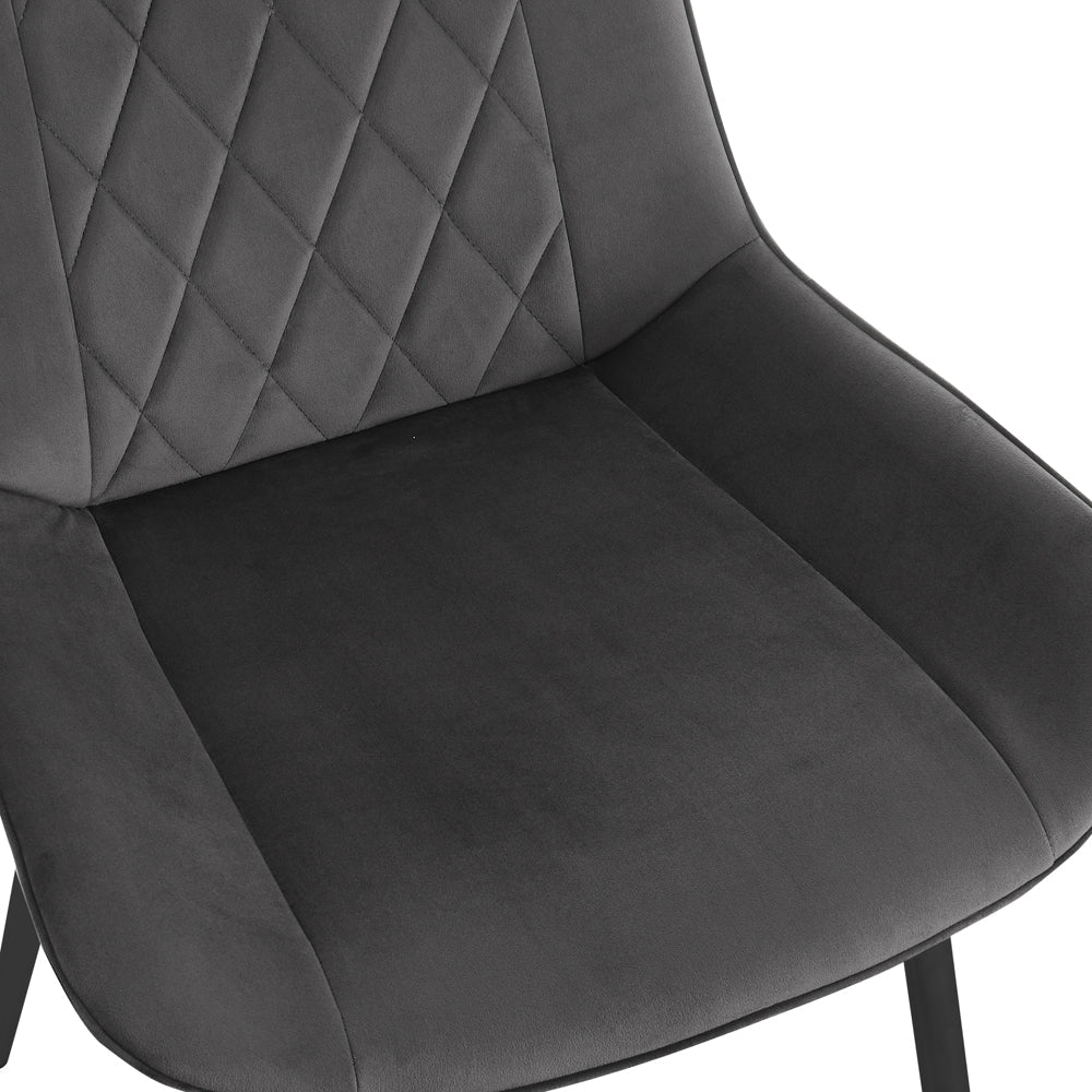 Alma Velvet Dining Chair Set of 2, Grey with Black Legs