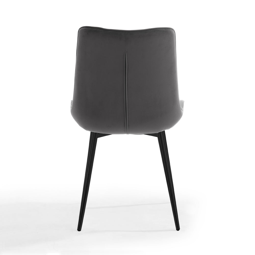 Alma Velvet Dining Chair Set of 2, Grey with Black Legs