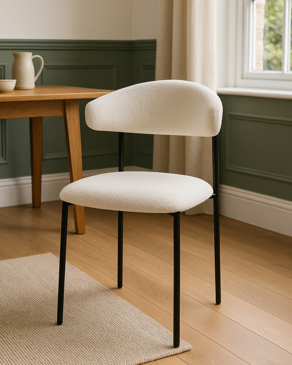 Enda Boucle Dining Chair Set of 2, White