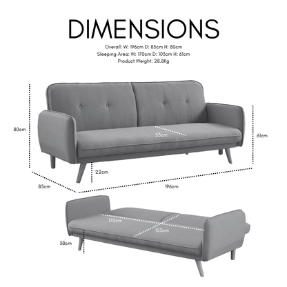 Brookhaven Fabric Sofa Bed With Natural Wooden Legs, Charcoal Fabric
