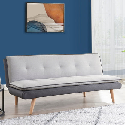 Hazel Fabric Sofa Bed Contrast Fabric Pillow Topper Wooden Legs, Grey Fabric
