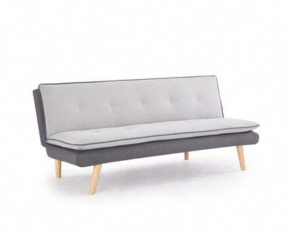 Hazel Fabric Sofa Bed Contrast Fabric Pillow Topper Wooden Legs, Grey Fabric