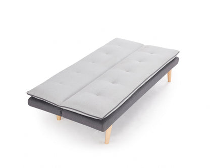 Hazel Fabric Sofa Bed Contrast Fabric Pillow Topper Wooden Legs, Grey Fabric