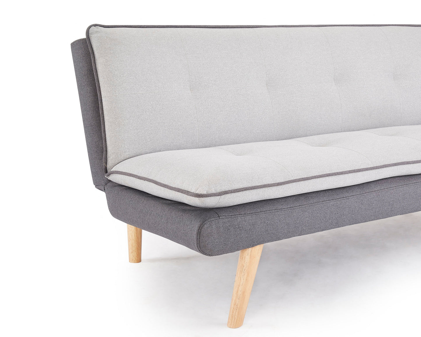 Hazel Fabric Sofa Bed Contrast Fabric Pillow Topper Wooden Legs, Grey Fabric