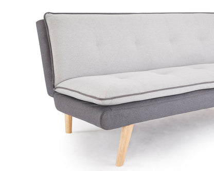 Hazel Fabric Sofa Bed Contrast Fabric Pillow Topper Wooden Legs, Grey Fabric