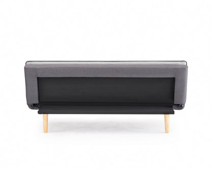 Hazel Fabric Sofa Bed Contrast Fabric Pillow Topper Wooden Legs, Grey Fabric
