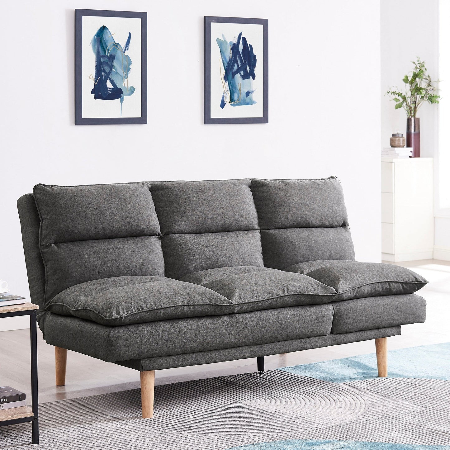 Callum Fabric Sofa Bed Padded Pillow Topped Wooden Legs Chaise, Grey Fabric
