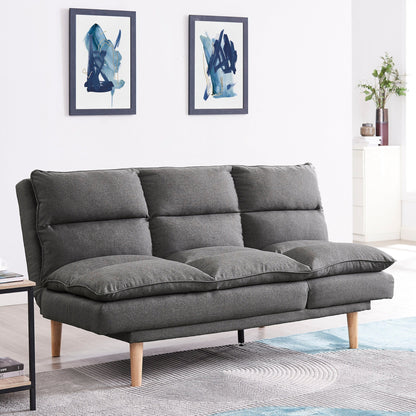 Callum Fabric Sofa Bed Padded Pillow Topped Wooden Legs Chaise, Grey Fabric