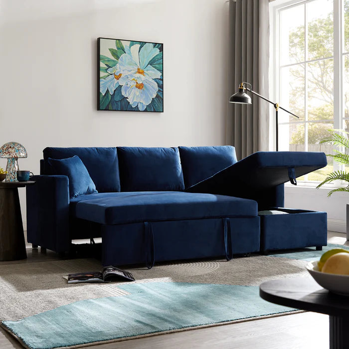 Oliver Blue Velvet Pull Out Sofa Bed