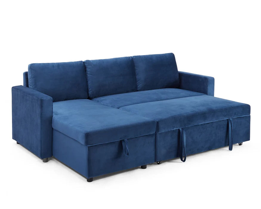 Oliver Blue Velvet Pull Out Sofa Bed