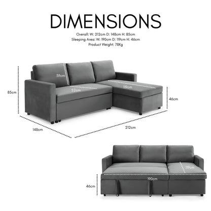 Oliver Blue Velvet Pull Out Sofa Bed