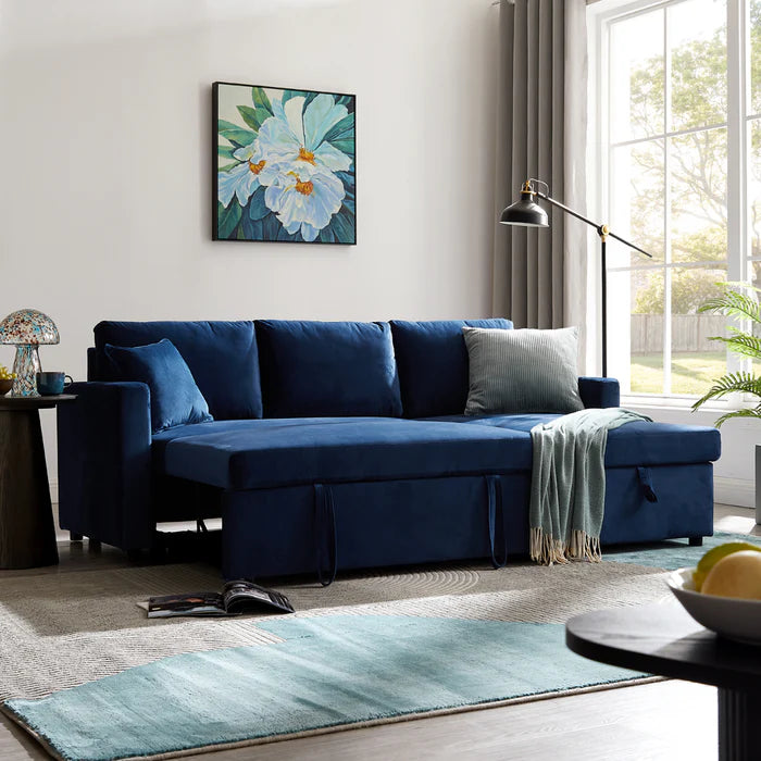 Oliver Blue Velvet Pull Out Sofa Bed