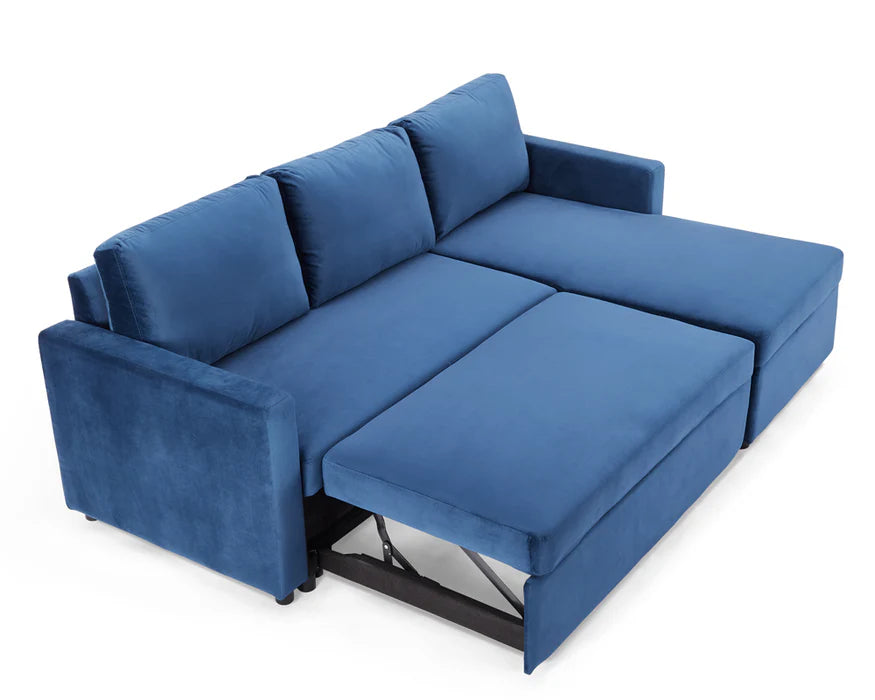 Oliver Blue Velvet Pull Out Sofa Bed