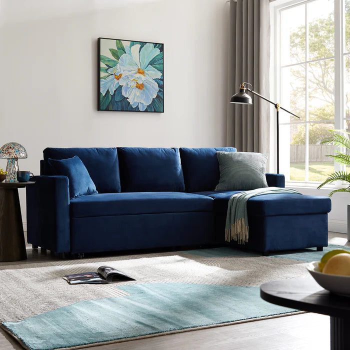 Oliver Blue Velvet Pull Out Sofa Bed