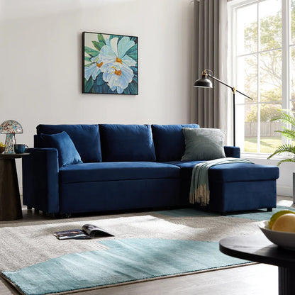 Oliver Blue Velvet Pull Out Sofa Bed