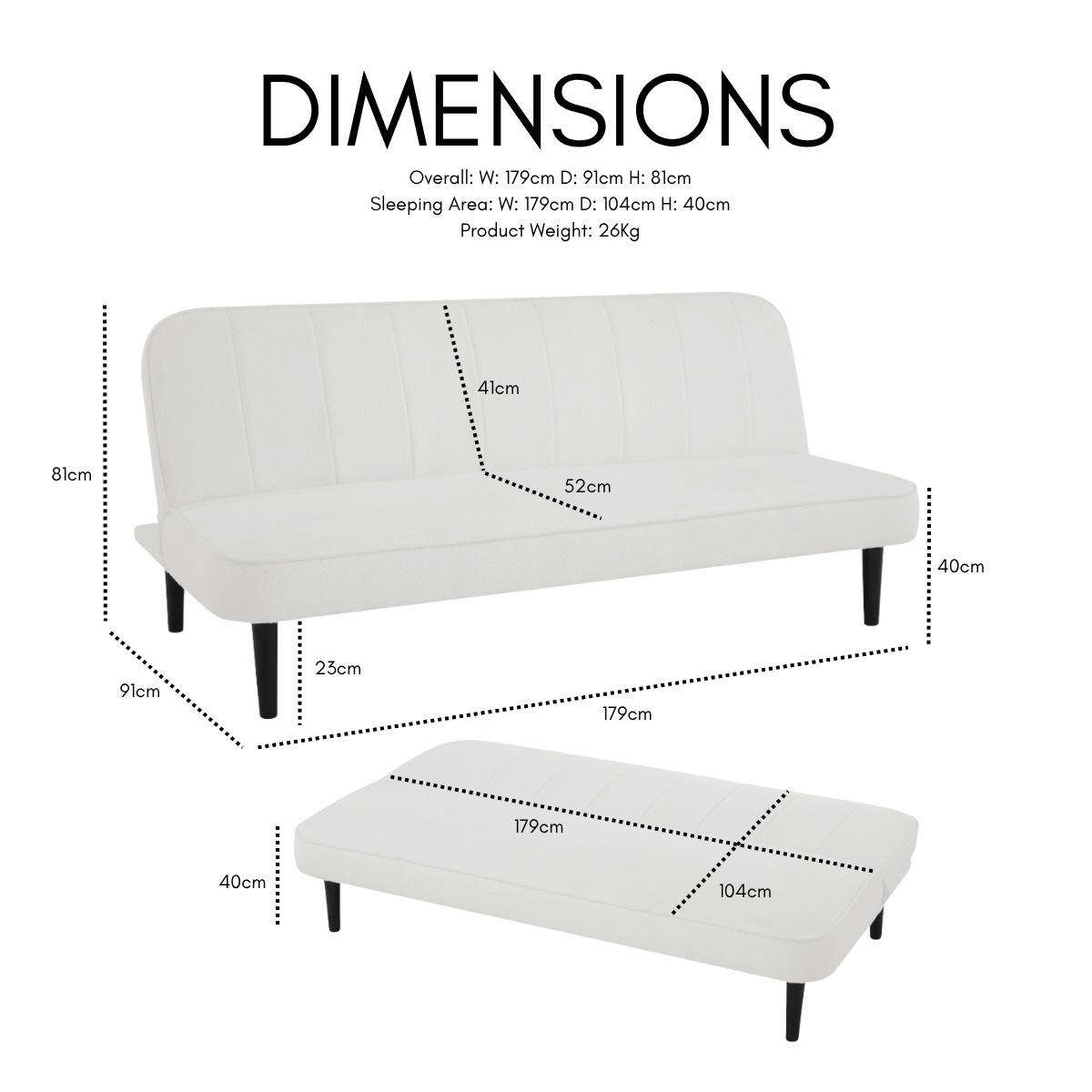 Milan Sofa Bed, White Boucle