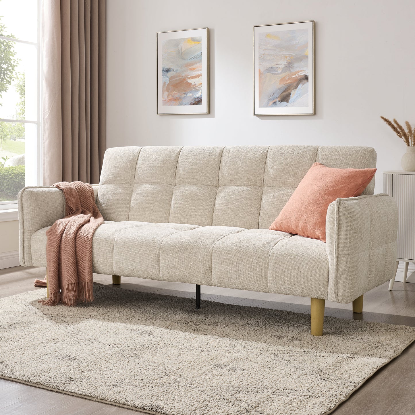 Jemma Sofa Bed, Beige Chenille