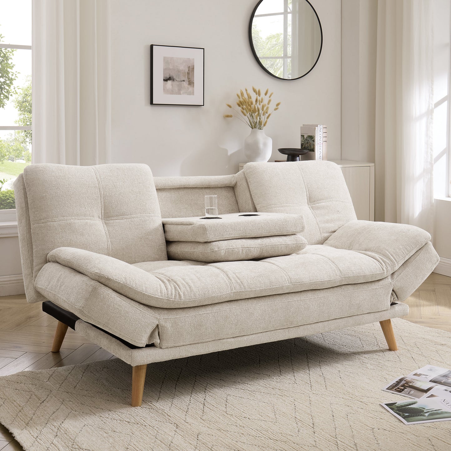 Romeo Sofa Bed, Beige Chenille