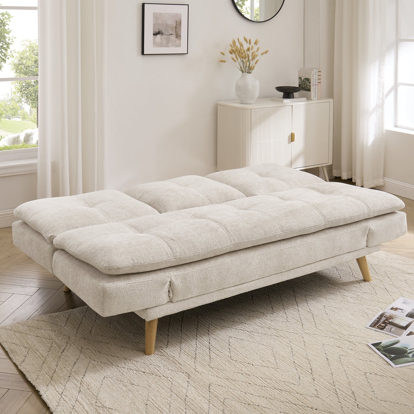 Romeo Sofa Bed, Beige Chenille