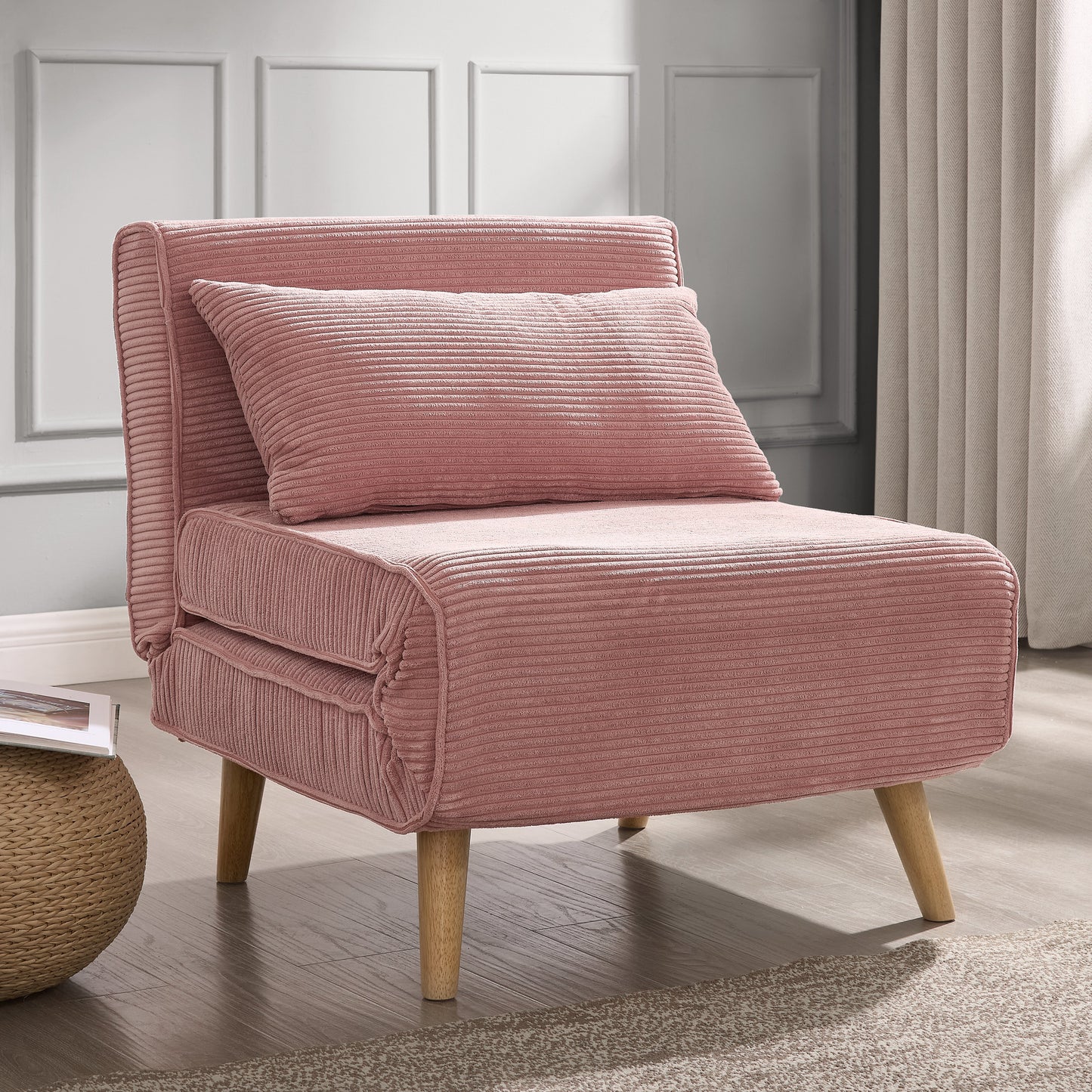 Valley Single Sofa Bed - Pink Cord