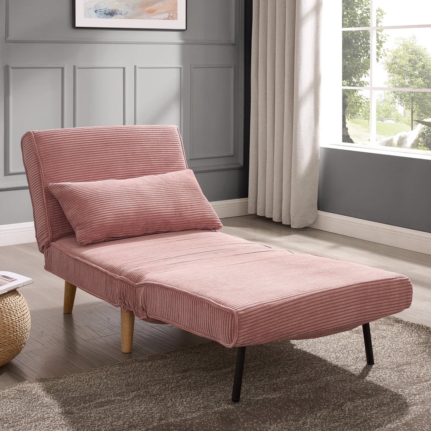 Valley Single Sofa Bed - Pink Cord