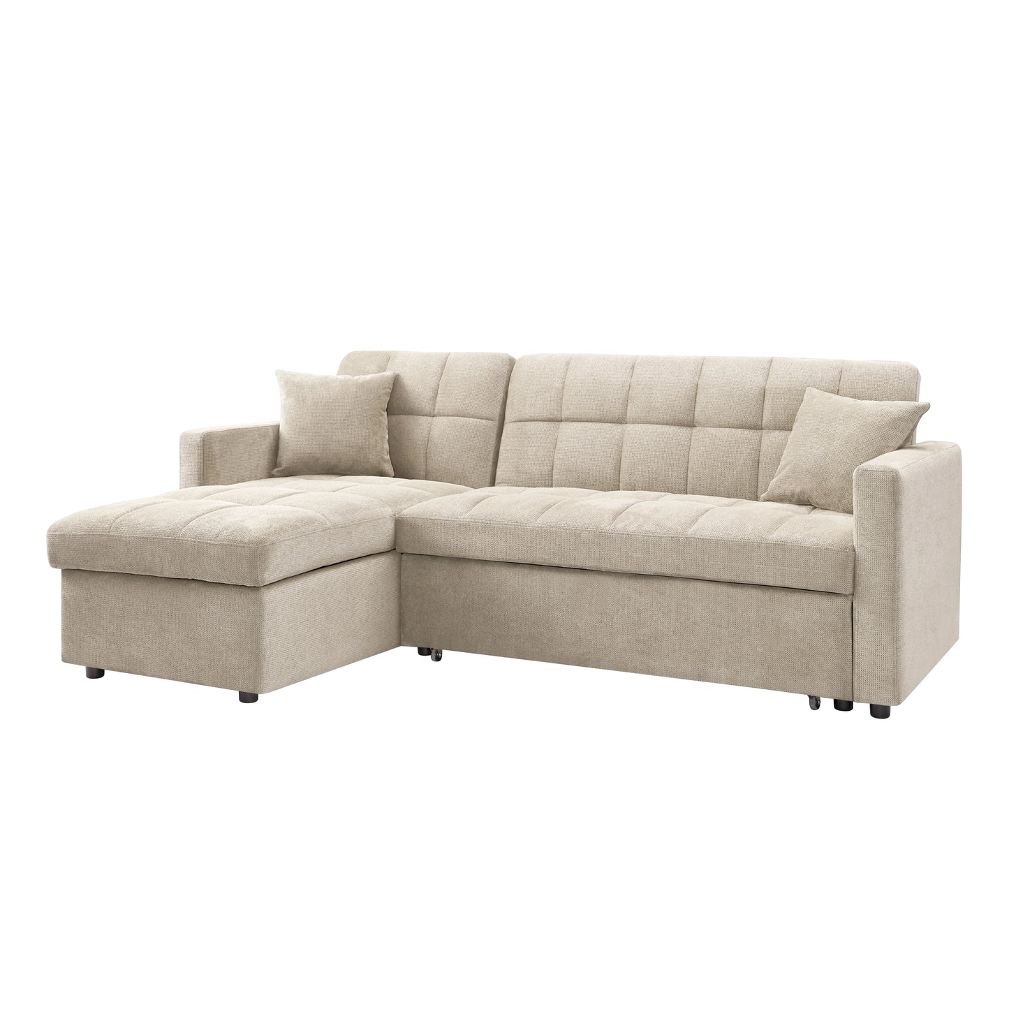 Kayla Pull-Out Sofa Bed With Reversible Storage Chaise, Beige Linen