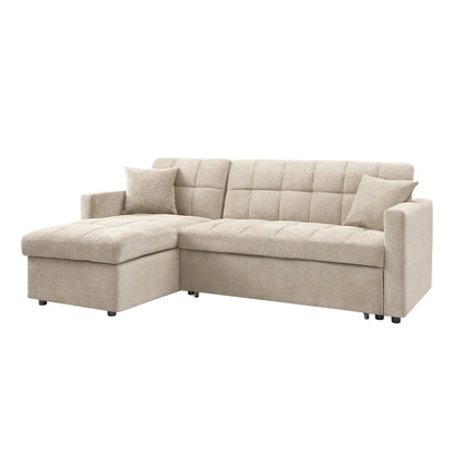 Kayla Pull-Out Sofa Bed With Reversible Storage Chaise, Beige Linen