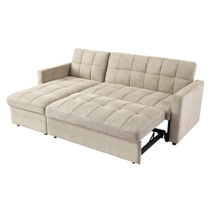 Kayla Pull-Out Sofa Bed With Reversible Storage Chaise, Beige Linen