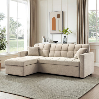 Kayla Pull-Out Sofa Bed With Reversible Storage Chaise, Beige Linen