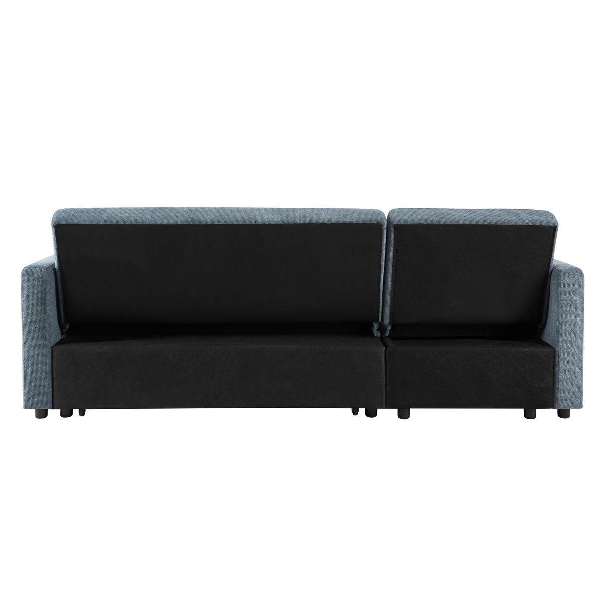 Kayla Pull-Out Corner Sofa Bed with Storage Chaise – Blue Linen