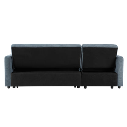 Kayla Pull-Out Corner Sofa Bed with Storage Chaise – Blue Linen