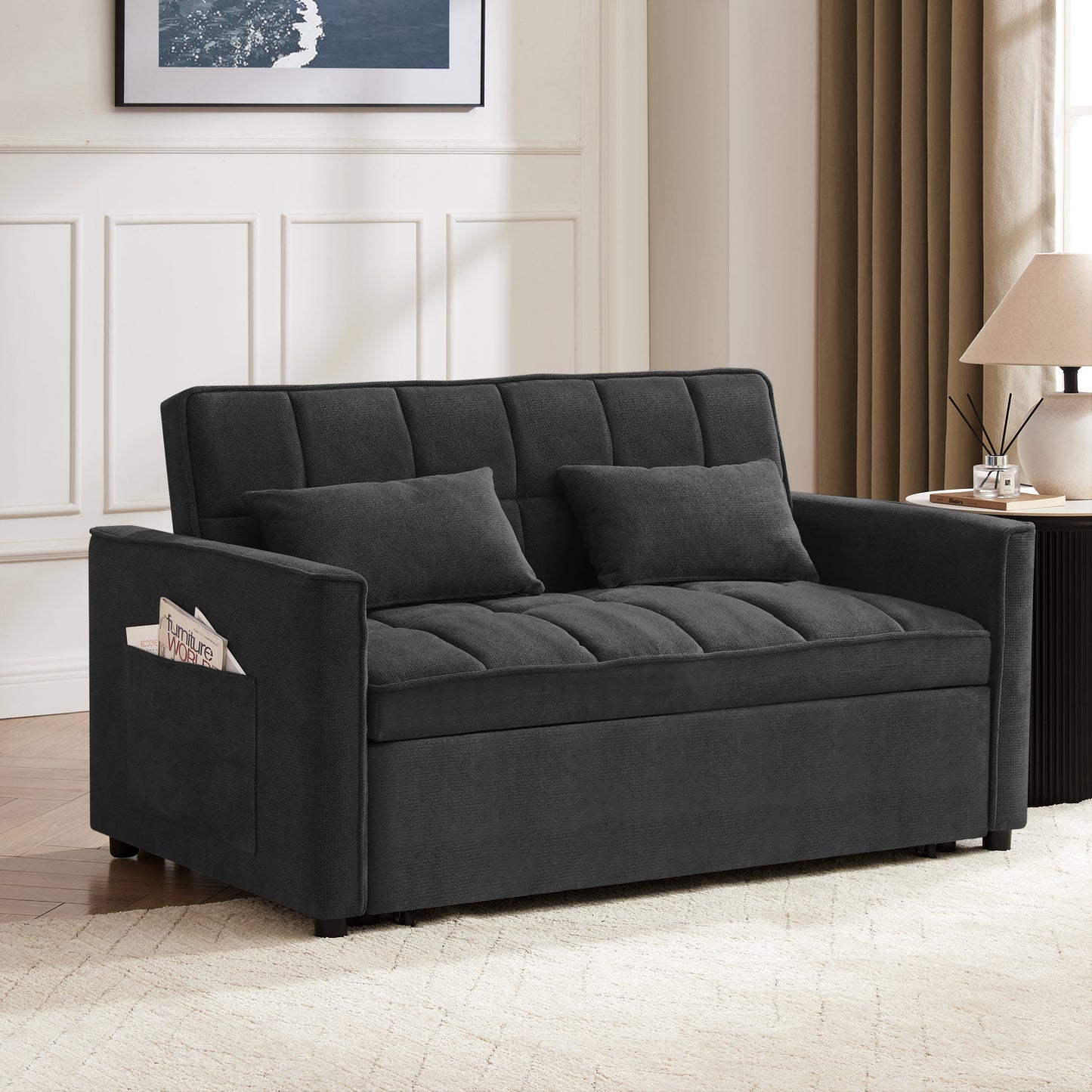 Kayla Pull-Out Sofa Bed, Charcoal Linen