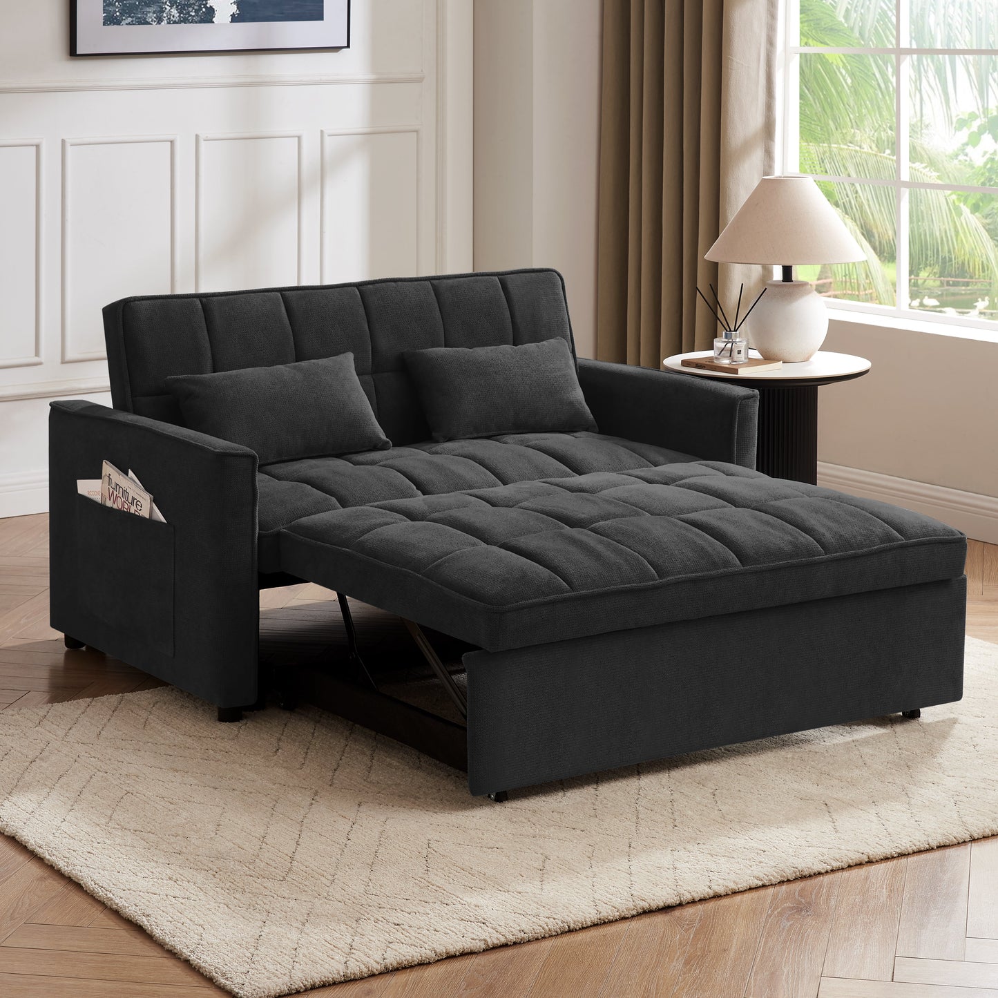 Kayla Pull-Out Sofa Bed, Charcoal Linen
