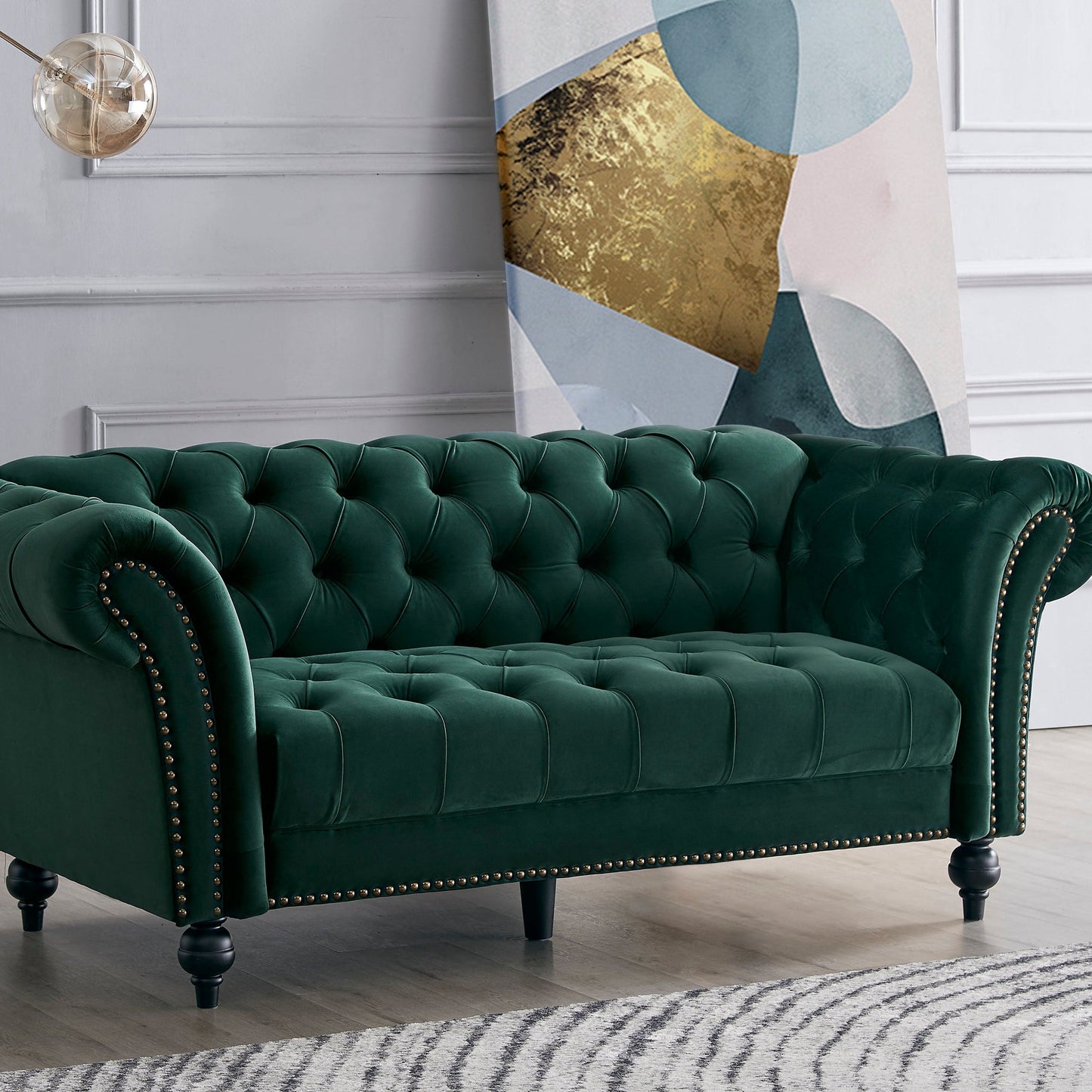 Emma Velvet 3 Seater Fabric Sofa, Green