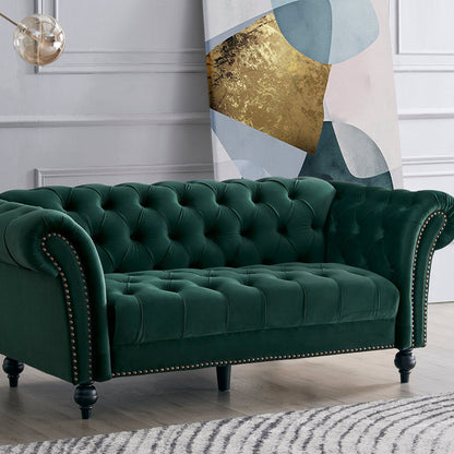 Emma Velvet 3 Seater Fabric Sofa, Green