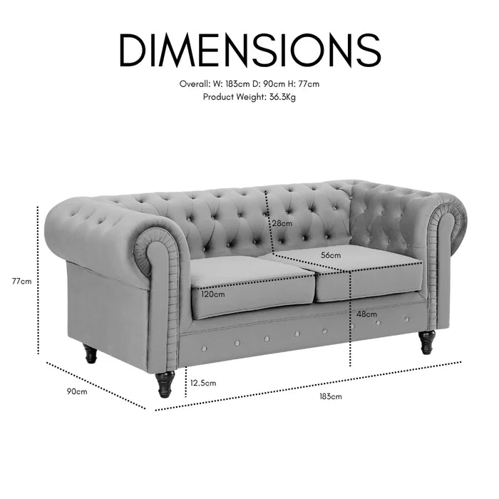 Chesterfield Pleat Midnight Blue Velvet Sofa 2s