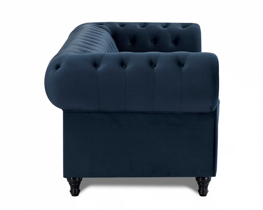 Chesterfield Pleat Midnight Blue Velvet Sofa 2s