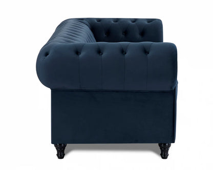 Chesterfield Pleat Midnight Blue Velvet Sofa 2s